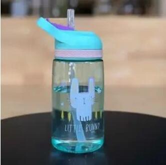 1Pcs Stro Kopjes Water Fles Draagbare Leuke Cartoon 450Ml Voor Sport Wandelen Klimmen Bpa Gratis Transparante Lekvrije groen