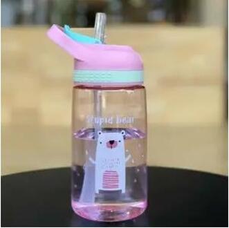 1Pcs Stro Kopjes Water Fles Draagbare Leuke Cartoon 450Ml Voor Sport Wandelen Klimmen Bpa Gratis Transparante Lekvrije roze