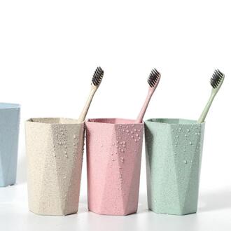 1pcs Tarwe Stro Wassen Cup Diamant Cup Borstelen Mond Huishouden Paar Tandenborstel Wassen Cup Willekeurige Kleur