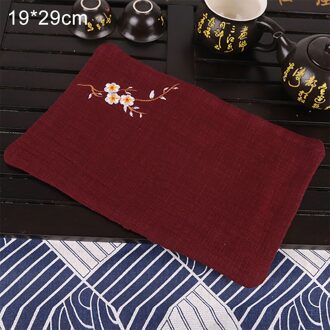 1Pcs Thee Servetten Doek Reinigen Handdoek 4 Kleuren Vintage Stijl Bloem Geborduurde Sterke Absorberende Theeceremonie Accessoire Jujube rood