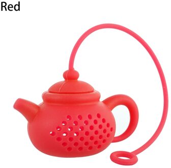 1Pcs Theepot-Vorm Thee-ei Zeef Silicone Theezakje Leaf Filter Diffuser Theewaar Theepot Accessoire Keuken Gadget Rood