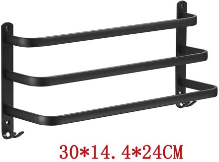1Pcs Thuis Handdoek Hanger Wandmontage Handdoekenrek Badkamer 30-50 Cm 3 Layer Aluminium Zwarte Handdoek Rail matte Zwarte Handdoek Houder 30x14.4x24CM