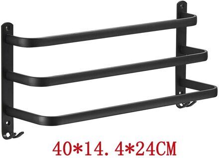 1Pcs Thuis Handdoek Hanger Wandmontage Handdoekenrek Badkamer 30-50 Cm 3 Layer Aluminium Zwarte Handdoek Rail matte Zwarte Handdoek Houder 40x14.4x24CM
