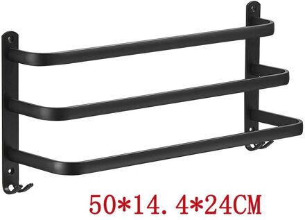 1Pcs Thuis Handdoek Hanger Wandmontage Handdoekenrek Badkamer 30-50 Cm 3 Layer Aluminium Zwarte Handdoek Rail matte Zwarte Handdoek Houder 50x14.4x24CM