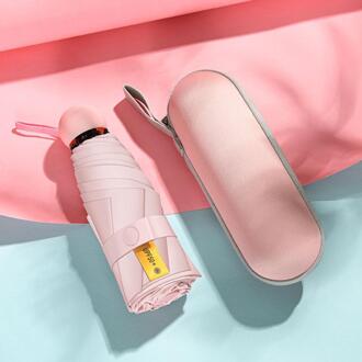 1PCS Unisex Effen Kleur Wind Slip Opvouwbare Paraplu Regen Vrouwen Zonbescherming Mini Pocket Parasol Guarda Chuva Regenkleding licht roze