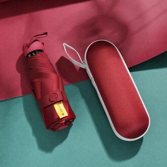 1PCS Unisex Effen Kleur Wind Slip Opvouwbare Paraplu Regen Vrouwen Zonbescherming Mini Pocket Parasol Guarda Chuva Regenkleding rood