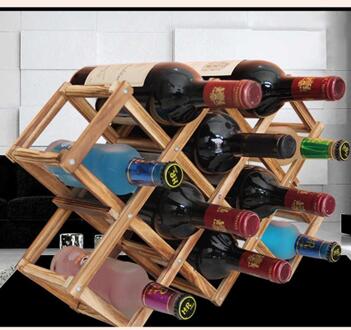 1PCS Verkoolde Kleur Klassieke Vouw Houten Rode Wijn Rack10 Fles Houder Keuken Bar Displa Creatieve Opslag
