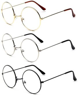 1Pcs Vrouwen Mannen Grote Oversized Metalen Frame Clear Lens Ronde Cirkel Bril Bescherming Brillen Eye Care Tool zwart