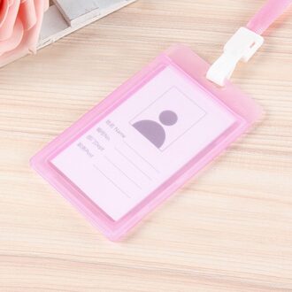 1Pcs Vrouwen Mannen Neck Strap Lanyard Kaarthouder Wallet Zakelijke Werkkaart Badge Pvc Clear Student Id Bus Kaart cover Bag Case Pouch roze