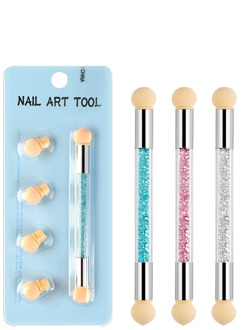 1Pcsnew Gradiënt Nail Brush Nail Art Tool + 4 Nail Spons Franse Manicure Embossing Pen Ombre Acryl Schilderen Gereedschap colorrandom Roze