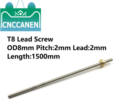 1Piece T8 Lead Screw Rod OD8mm Pitch 2mm Lead 2mm 1500mm with Brass Nut For CNC 3D Printer