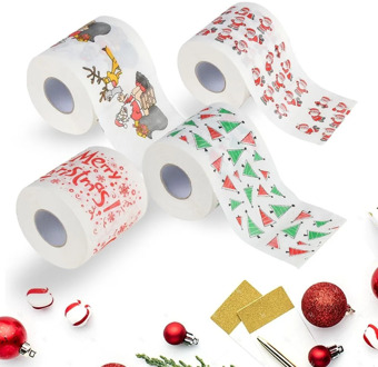 1Roll Merry Christmas Supplies Santa Claus/Deer Printed Toilet Paper Home Bath Living Room Toilet Paper Tissue Roll Xmas Decor