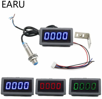 1Set 12V 24V Measuring Gauge 4 Digital Blue/Green/Red LED Tachometer RPM Speed Meter 10-9999RPM Hall Proximity Switch Sensor NPN