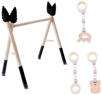 1Set Baby Gym Spelen Kwekerij Zintuiglijke Ring-Pull Speelgoed Houten Kledingrek Room Decor T8ND zwart