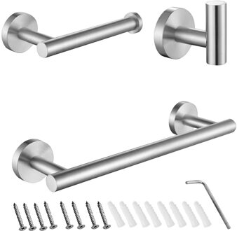1Set Badkamer Muur Houder Set Toiletpapier Handdoekenrek Ring Kit Rvs Handdoek Hanger Set Badkamer Opslag Accessoires set geborsteld reeks