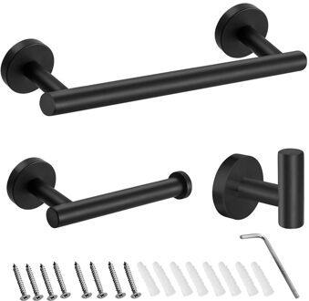 1Set Badkamer Muur Houder Set Toiletpapier Handdoekenrek Ring Kit Rvs Handdoek Hanger Set Badkamer Opslag Accessoires set zwart reeks