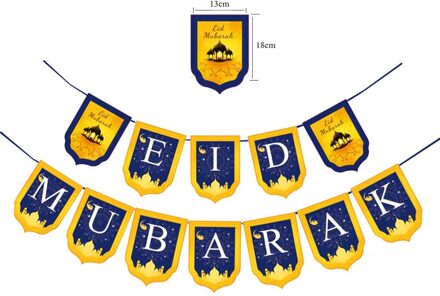 1Set Eid Al-Fitr Decoratie Vlag Pull Vlag Eid Mubarak Gelukkig Ramadan Feestartikelen Viering Decoratie Eco-vriendelijke Levert Fluorescentie Geel