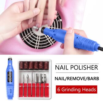1Set Elektrische Nail Boor Machine Kit Usb Opladen Manicure Machine Pedicure 6 Bits Schuren Buffer Nagelvijl Nail Art pen TSLM1 Blauw