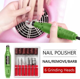 1Set Elektrische Nail Boor Machine Kit Usb Opladen Manicure Machine Pedicure 6 Bits Schuren Buffer Nagelvijl Nail Art pen TSLM1 groen