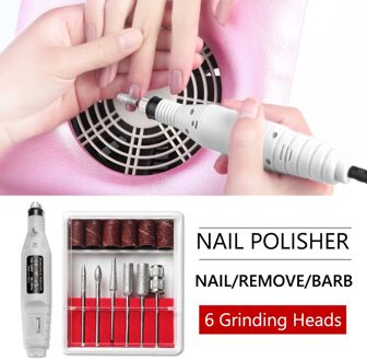 1Set Elektrische Nail Boor Machine Kit Usb Opladen Manicure Machine Pedicure 6 Bits Schuren Buffer Nagelvijl Nail Art pen TSLM1 wit