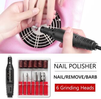 1Set Elektrische Nail Boor Machine Kit Usb Opladen Manicure Machine Pedicure 6 Bits Schuren Buffer Nagelvijl Nail Art pen TSLM1 zwart