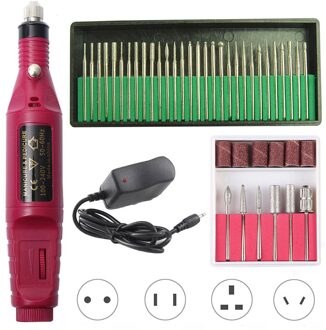 1Set Elektrische Nail Boor Machine Manicure Boor Machine Professionele Nail Boor Machine Elektrische Nagelvijl Draagbare Nail Boor 20000 rood 30 bits