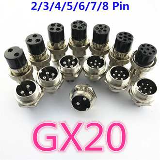 1set GX20 2/3/4/5/6/7/8 Pin Male + Female 20mm L94-100Y Circular Wire Panel Aviation Connector Socket Plug with Cap Lid