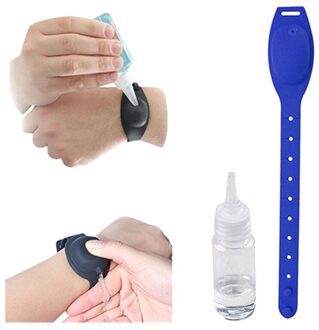 1Set Herbruikbare Polsbandjes Handdesinfecterend Doseren Draagbare Armband Vloeibare Polsband Hand Dispenser Polssteun Met Een Fles donker blauw