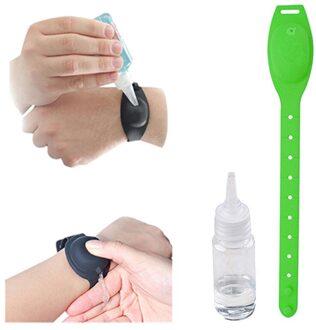 1Set Herbruikbare Polsbandjes Handdesinfecterend Doseren Draagbare Armband Vloeibare Polsband Hand Dispenser Polssteun Met Een Fles groen