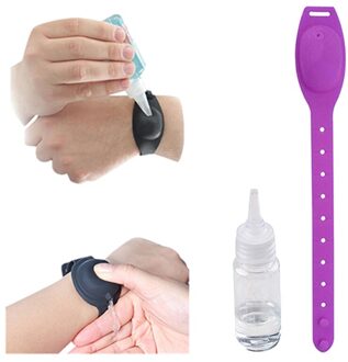 1Set Herbruikbare Polsbandjes Handdesinfecterend Doseren Draagbare Armband Vloeibare Polsband Hand Dispenser Polssteun Met Een Fles paars