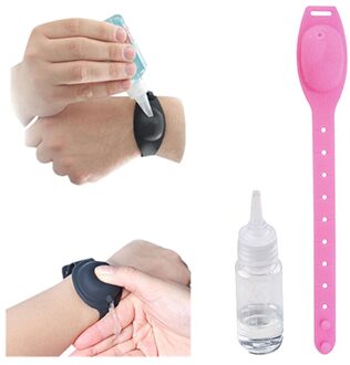 1Set Herbruikbare Polsbandjes Handdesinfecterend Doseren Draagbare Armband Vloeibare Polsband Hand Dispenser Polssteun Met Een Fles roze