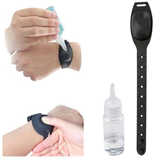 1Set Herbruikbare Polsbandjes Handdesinfecterend Doseren Draagbare Armband Vloeibare Polsband Hand Dispenser Polssteun Met Een Fles zwart