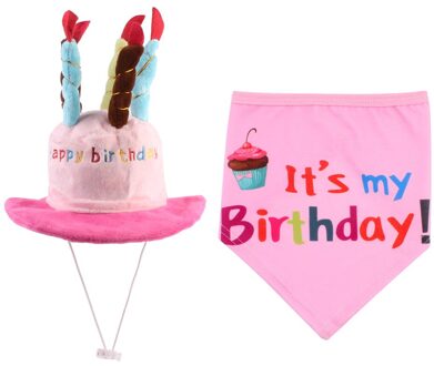 1Set Hond Verjaardagstaart Hoed Speeksel Handdoek Bib Hoofddeksels Verjaardag Party Kostuum Decoratie Set Huisdier Kleding Accessoires Roze