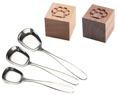 1Set Massief Houten Auto Diffuser Creatieve Kat Klauw Walnoot Beuken & 3 Stuk Dikke Zware Gewicht Roestvrij Staal Soep lepels