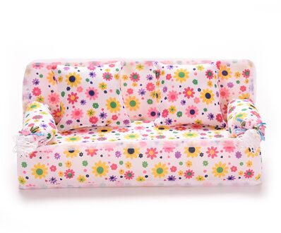 1Set Mini Poppenhuis Meubels Bloem Doek Sofa Couch Met 2 Volledige Kussens Voor Poppenhuis Speelgoed