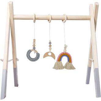 1Set Nordic Cartoon Baby Houten Gym Fitness Frame Rack Opknoping Hanger Speelgoed Kit grijs