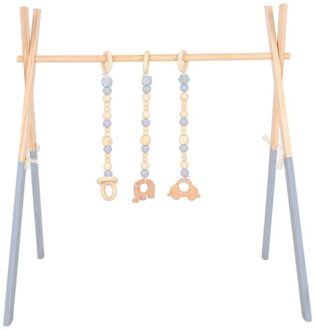 1Set Nordic Cartoon Baby Houten Gym Fitness Frame Rack Opknoping Hanger Speelgoed Kit grijs