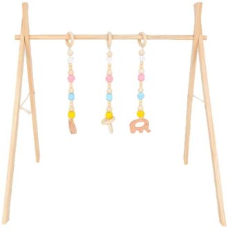 1Set Nordic Cartoon Baby Houten Gym Fitness Frame Rack Opknoping Hanger Speelgoed Kit houtkleur