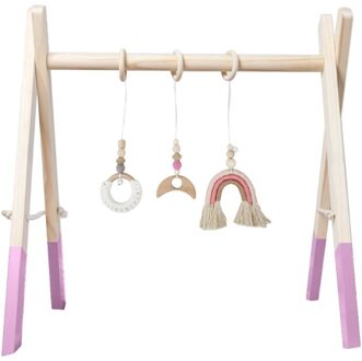 1Set Nordic Cartoon Baby Houten Gym Fitness Frame Rack Opknoping Hanger Speelgoed Kit roze