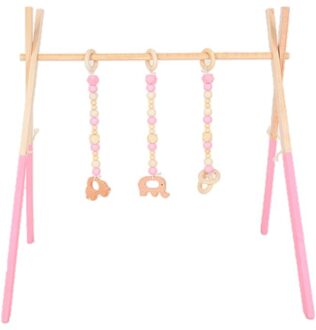 1Set Nordic Cartoon Baby Houten Gym Fitness Frame Rack Opknoping Hanger Speelgoed Kit roze