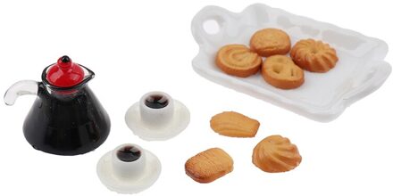 1Set Poppenhuis Miniatuur Bitterkoekje Keramische Lade Biscuit Koffiekopje Pot Speelgoed Miniatura Keuken Accessoires