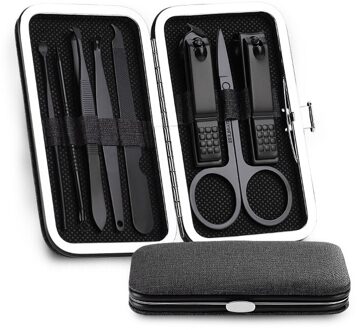 1Set Professionele Rvs Zwart Nagelknipper Pedicure Scissor Tweezer Manicure Set Kit 01