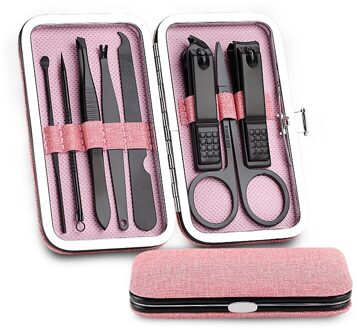 1Set Professionele Rvs Zwart Nagelknipper Pedicure Scissor Tweezer Manicure Set Kit 02