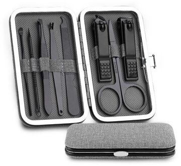 1Set Professionele Rvs Zwart Nagelknipper Pedicure Scissor Tweezer Manicure Set Kit 03