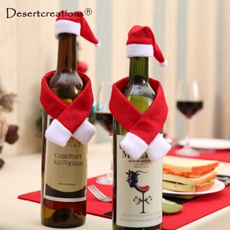 1Set Rode Wijn Fles Cover Kerstman Hoed Wijn Fles Decoraties Kerst Fles Wrap Sjaal Party Decor Enfeites De natal