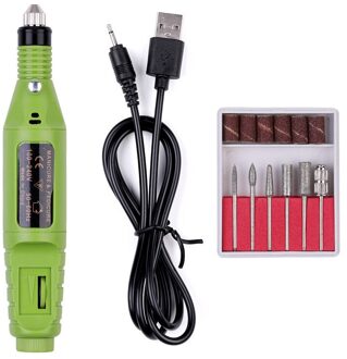 1Set Usb Opladen Elektrische Nail Boor Machine Kit Verwijder Poolse Nail Art Pen Pedicure Nagelvijl Manicure Machine Nail art Gereedschap groen kleur
