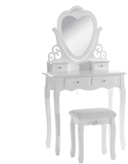 1SET Wood Dressing Table with Chair and Mirror 4 Drawers White Vanity Table Makeup Desk Bedroom Furniture for Girls Women