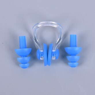 1Set Zachte Zwemmen Dive Leveranties Zachte Waterdicht Zwemmen Oordopjes Neus Clip Case Beschermende Voorkomen Water Bescherming Ear Plug Blauw