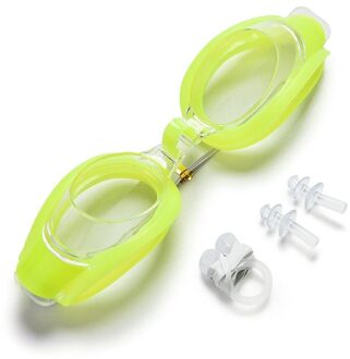 1Set Zomer Duiken Zwemmen Bril Plastic Rubber Goggle Set met Oordopjes Neus Clip 6 Kleuren Volwassen Unisex Zwemmen Bril kit Groen
