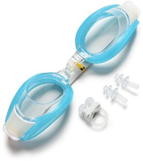 1Set Zomer Duiken Zwemmen Bril Plastic Rubber Goggle Set met Oordopjes Neus Clip 6 Kleuren Volwassen Unisex Zwemmen Bril kit lucht blauw
